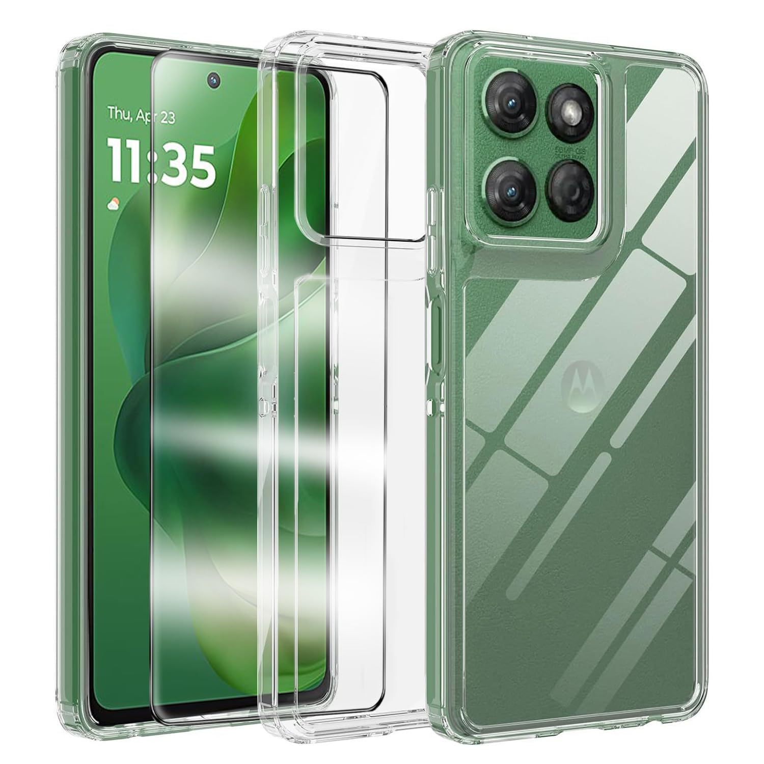 Photo 1 of YJROP Compatible with for Motorola Edge 2025 with Tempered Glass Screen Protector, Non-Yellowing Shockproof Phone Bumper Cover, Anti-Scratch Transparent Case Clear