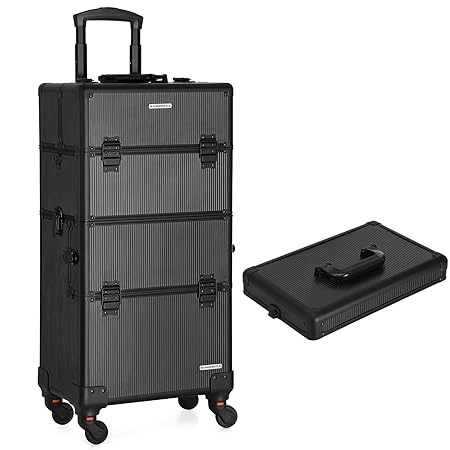 SONGMICS SONGMICS Kosmetikkoffer, abschließbarer Make-up Trolley, Abnehmbarer Tragekoffer, schwarz JHZ09BK Kosmetikkoffer, 75
