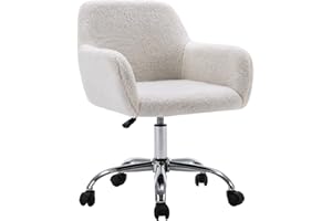 KCC Faux Fur Vanity Makeup Desk Chair, Comfy Fluffy Swivel Modern Leisure Armchair with Wheels, Upholstered Fuzzy Height Adjustable for Teens Women Girls Elegant Home Office