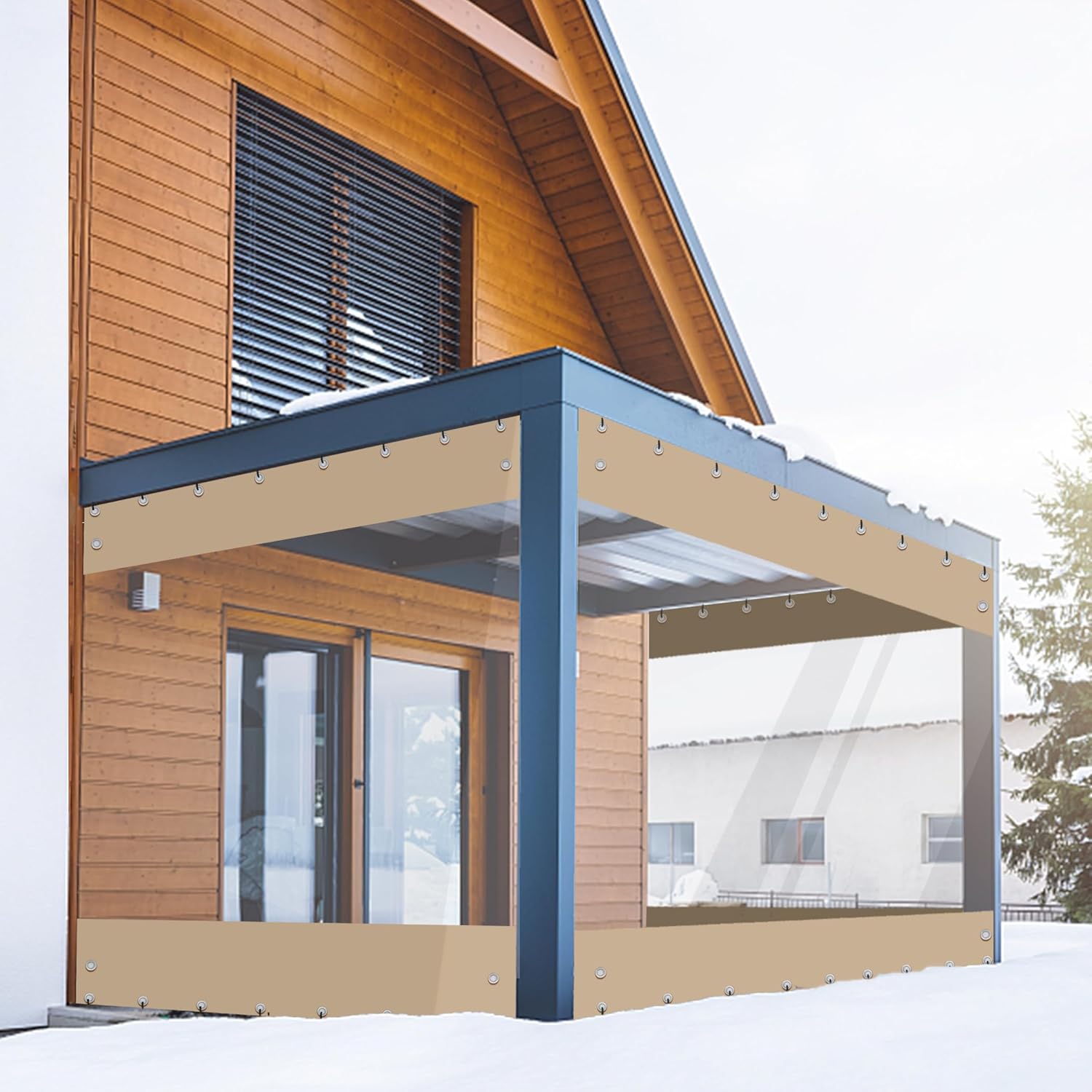 Outdoor Curtains - FoundGo 8'Hx8'W Outdoor Vinyl Curtains for Patio,19oz Clear Vinyl Patio Enclosure,Heavy Duty Clear Tarps Waterproof Vinyl Tarp with Grommets for Pergola, Porch,Gazebos,Balcony,-4℉ Cold Resistant