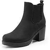 DREAM PAIRS Women's High Chunky Heel Chelsea Ankle Boots Slip On Elastic Fall Heeled Booties Shoes