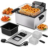 Simple Deluxe 5L 1800W Electric Deep Fryer, Viewing Window Lid and Cool-Touch Handle, 4 Temp Settings, Removable Basket, Auto Cut Off Safety Design, Stainless Steel Parts with Dishwasher-Safe, Silver