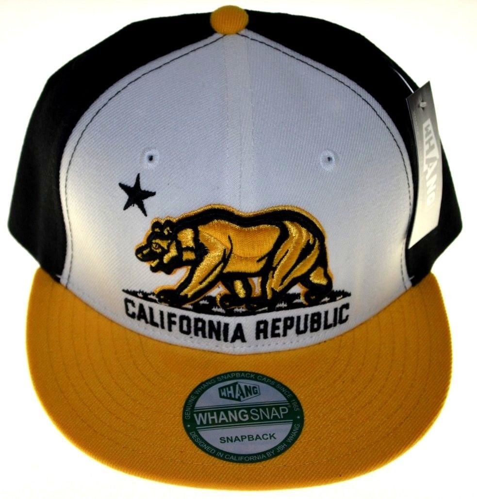 California Republic Snapback-White Black Cap with Yellow Brim