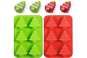AnyDesign Christmas Silicone Molds Red Green Xmas Tree Candy Chocolate Mould Christmas Non-Stick Fondant Baking Mold for Handmade Soap Pudding Jelly Ice Cube Tray Cake Cupcake Topper Decor, 2Pcs