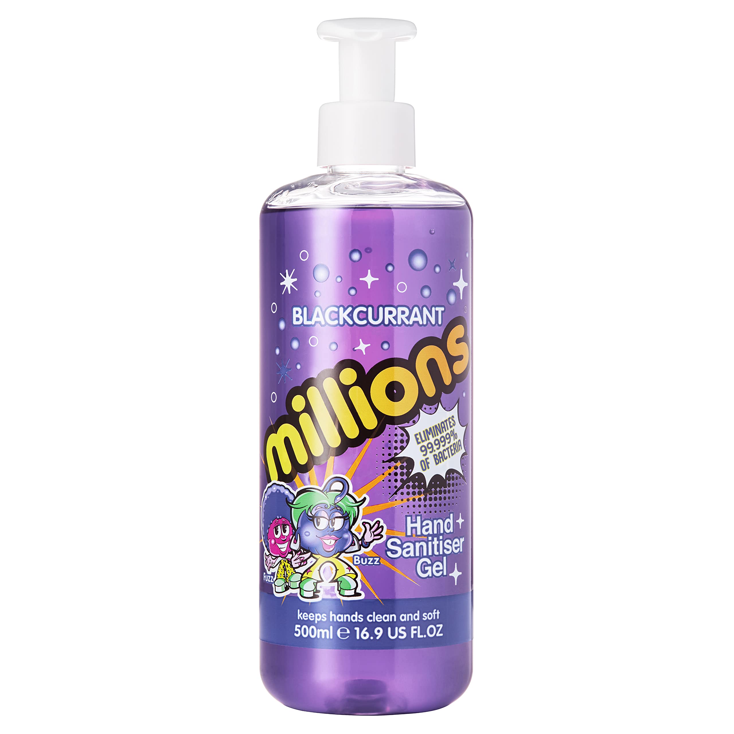Millions Hand Sanitiser Gel | Eliminates 99.999% of Bacteria | 70% Alcohol | Scented & Fruity Fragrance (Blackcurrant, 500ml x1)