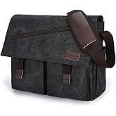 Messenger Bag for Men,Water Resistant Canvas Satchel 14 15.6 17 Inch Laptop Briefcases Business Shoulder Bag by RAVUO