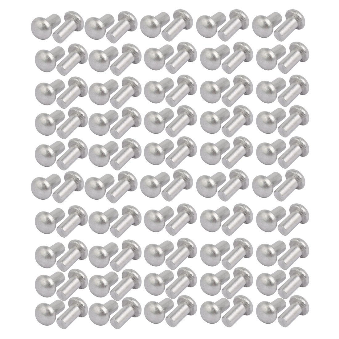 Sourcingmap 100pcs M5 x 10mm Aluminum Half Round Head Solid Rivet Fastener Silver Tone