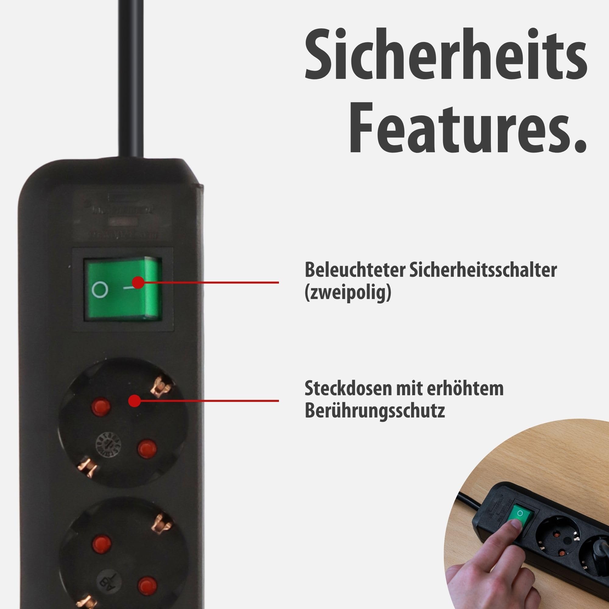 Brennenstuhl Eco-Line Steckdosenleiste 8-Fach (Steckerleiste mit erhöhtem Berührungsschutz, Schalter und 3m Kabel) schwarz 3