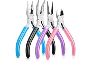 Jewelry Pliers, 4 Pcs Jewelry Making Pliers Tools with Wire Cutters, Round Nose Pliers, Chain Nose Pliers, Bent Nose Pliers, 