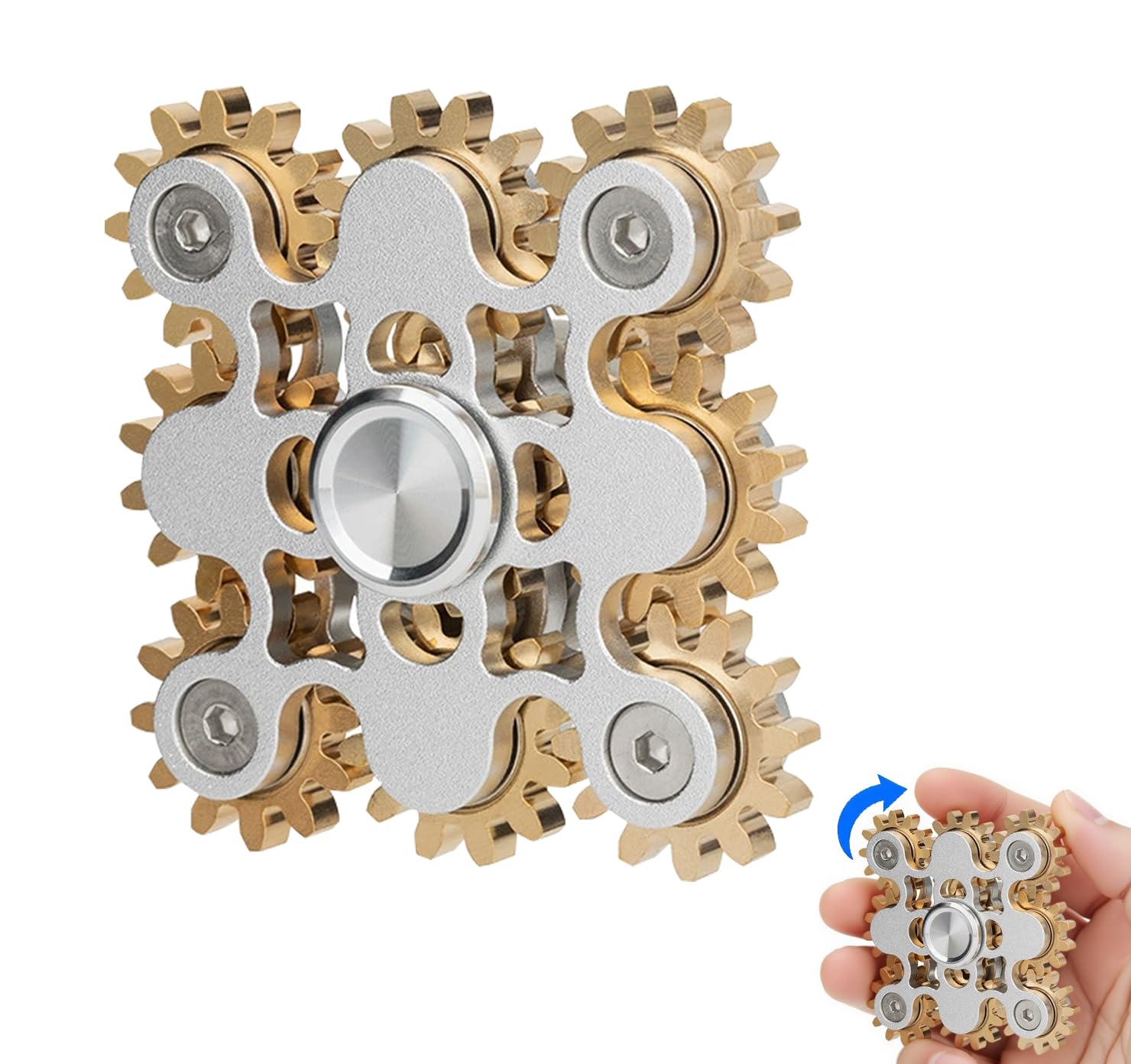 Fidget Spinner, 9 Gears Linkage Pure Brass Figity Toy, Quiet Silent Figette with Stable Bearing, Kinetic Hands Gyro for Stress Anxiety, Spins Long Time EDC Spinner for Adults Kids