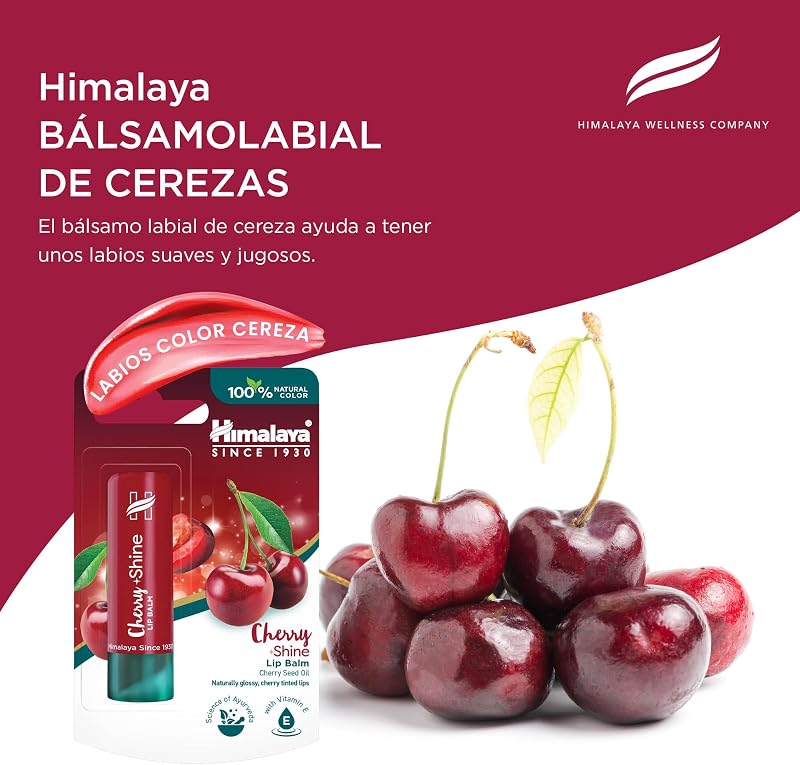 Bálsamo labial Cherry Shine con aceite de semilla de cereza y vitamina E | Acabado brillante natural | Nutre, hidrata y protege los labios, 4.5g