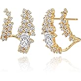 TONTMY STUDIOS 14K Gold Plated 925 Silver Post Illusion Stud Earrings for Women Dainty Cubic Zirconia Studs Small Hoops Lightweight Trendy Jewelry Gift