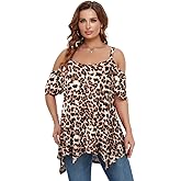 LARACE Cold Shoulder Tops for Womens Summer Clothes Spaghetti Strape Tunic Oversized Shirts Asymmetrical Plus Size Blouse