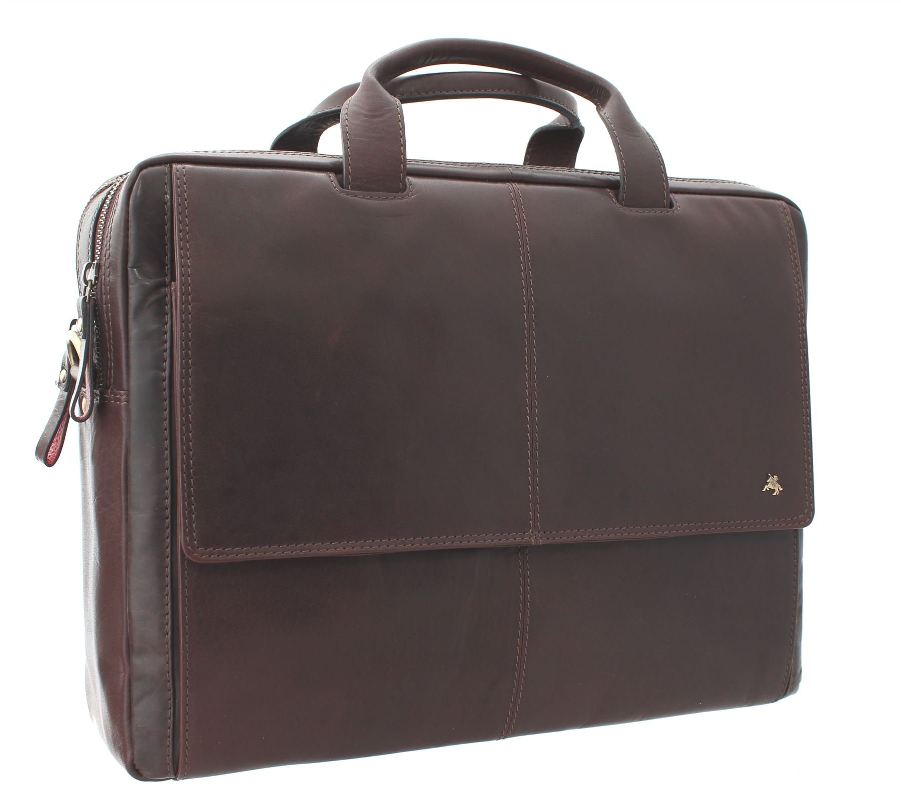 VISCONTI ANDERSON Leather Briefcase/Business Bag With Removable Laptop Sleeve - ML24 Brown