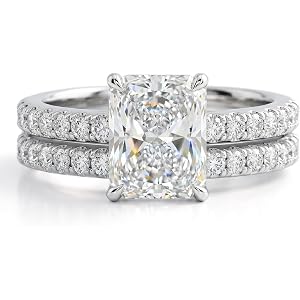 LOIPURI 3CT Radiant Cut Moissanite Wedding Ring Set for Women | 925 Sterling Silver Bridal Engagement Rings with Matching Ban