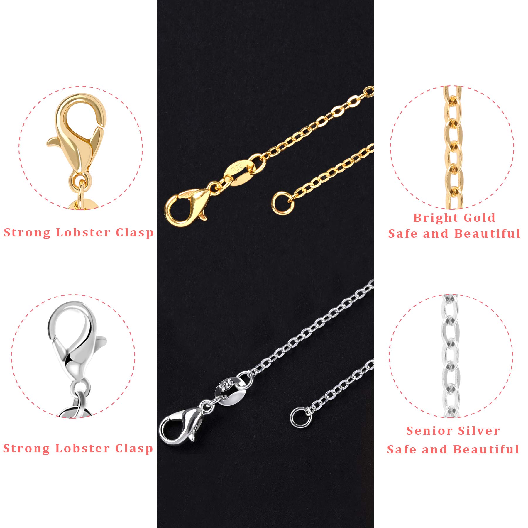 SANNIX 50 Pack Silver Plated Necklace Chains Bulk, Cable Chain Pack for Jewelry Making