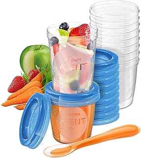Philips Avent Aufbewahrungsbecher für Babynahrung, 20er Pack (10x180 ml, 10x 240 ml), SCF721/20, mit Schraubdeckel