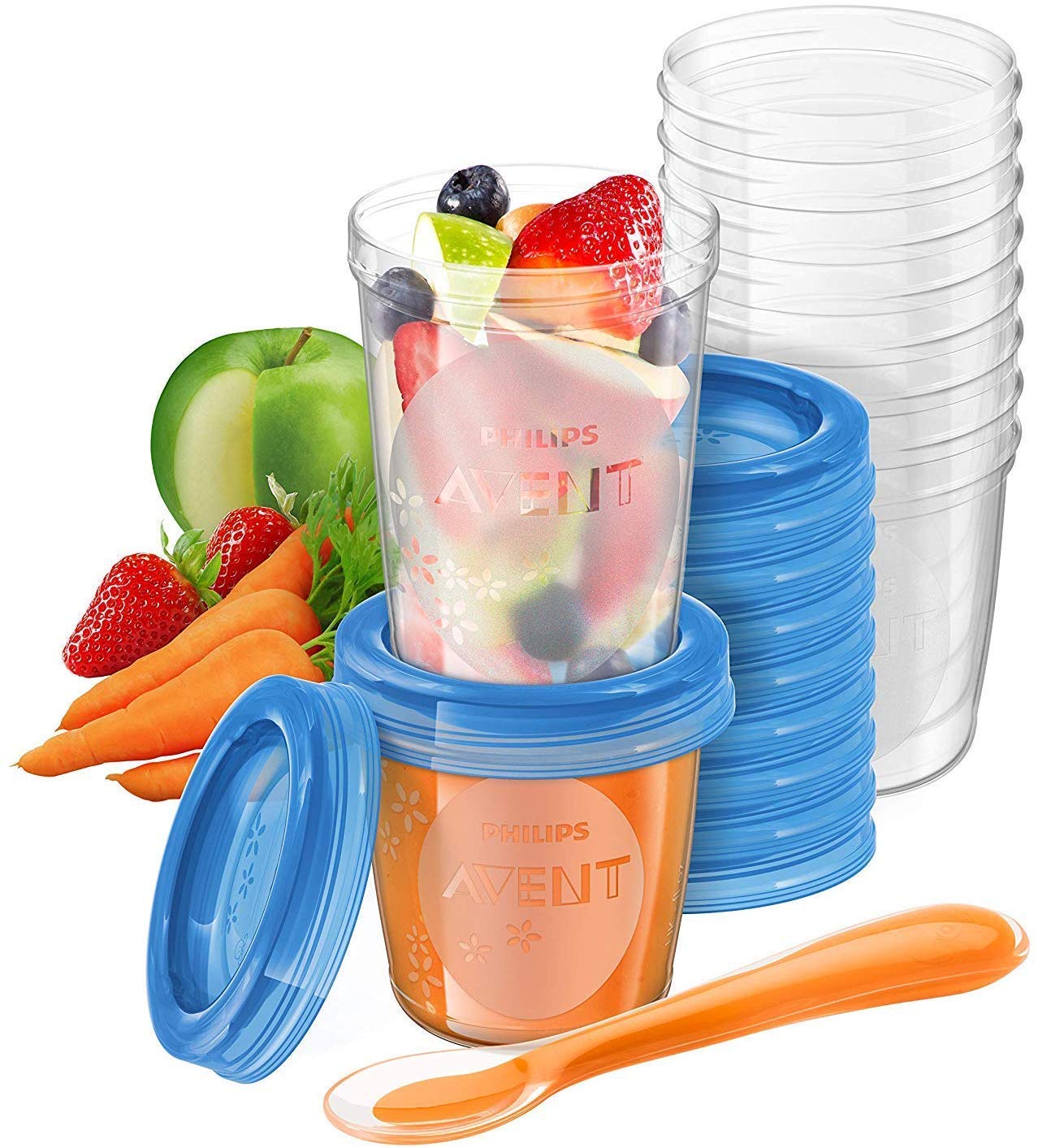 Philips Avent Aufbewahrungsbecher für Babynahrung, 20er Pack (10x180 ml, 10x 240 ml), SCF721/20, mit Schraubdeckel