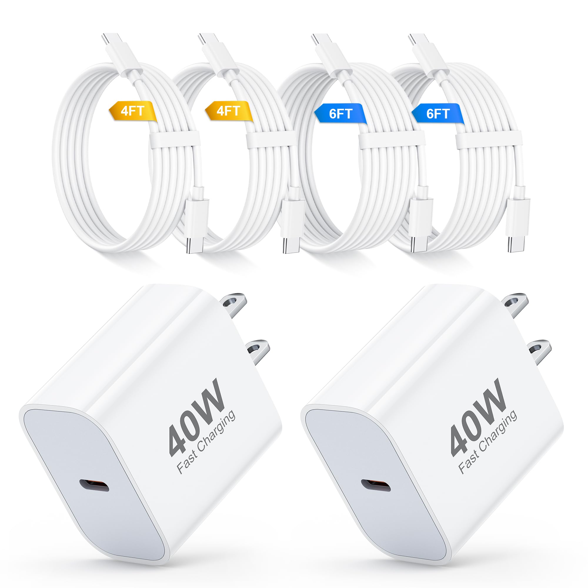 USB C Fast Charger for iPhone 17 16 15 Pro Max Charger Fast Charging,2Pack 40W USB C Wall Charger Block with 4FT + 6FT Type C Cable Cord for iPhone 17/17 Pro/17 Pro Max/Air/16/16 Pro Max/15/15 Plus
