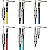 AxcessAbles 1/4" Right Angle Amp Cords for Bass & Electric Guitar - Metal TS Connectors, OFC Copper Wire | 6ft TS Instrument Cable Pack | Multi-Color Mono Guitar, Amp Cables (6ft, 6 Pack)