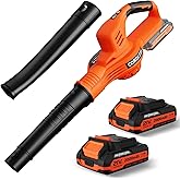 Leaf Blower Cordless - 21V Powerful Electric Leaf Blower with 2 Batteries and Charger, 2 Speed Modes, 2.0Ah Lightweight Battery Powered Leaf Blowers for Lawn Care, Patio, Dust, Blowing Leaves