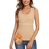WOWENY Women Sleeveless Thermal Tank Top with Bulit-in Bra for Cold Weather Fleece Shirt Warm Camisole Base Layer Lingerie