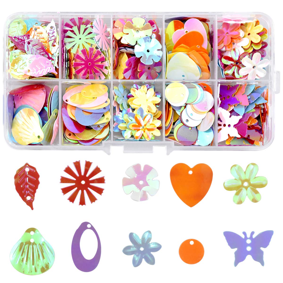 1 Box Mixed Sequins for Crafts, Assorted Shapes Sequins for Sewing, AB Metallic Sequins, DIY Iridescent Spangles Paillettes, Loose Sequins for Arts Crafts Jewelry Clothes Making Decoration