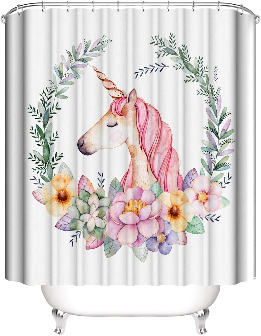 A&S Creavention Bathroom Unicorn Custom Design Shower Curtain 70" x 70" Standard Size 1pc Flower Ring B07X5S5B69