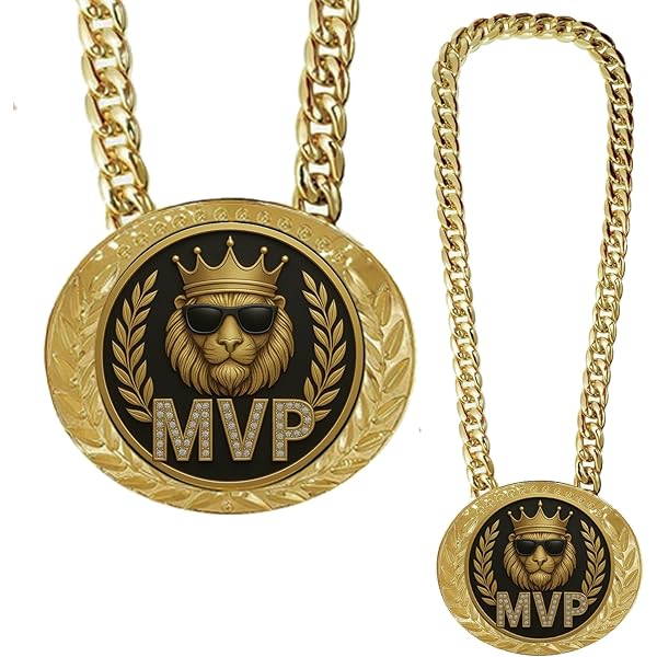 Express Medals Custom Baseball Glove Champ Chain Trophy With 2 Lines Of Personalized Text On A Large Rigid Plastic Award Medal And 34 Inch Long Gold Color Neck Chain. FCL408