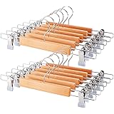 ELONG HOME Wooden Pants Hangers 12Packs, Skirt Hangers with Adjustable Clips, Non Slip Wood Clothes Hangers with Clips, Space