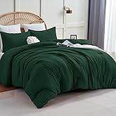 CozyLux Dark Emerald Green King Size Comforter Set, 3 Pieces Solid Breathable Quilted Bedding Sets, Luxury Fluffy Soft Bed Set with Down Alternative Comforter All Season (1 Comforter & 2 Pillowcases)