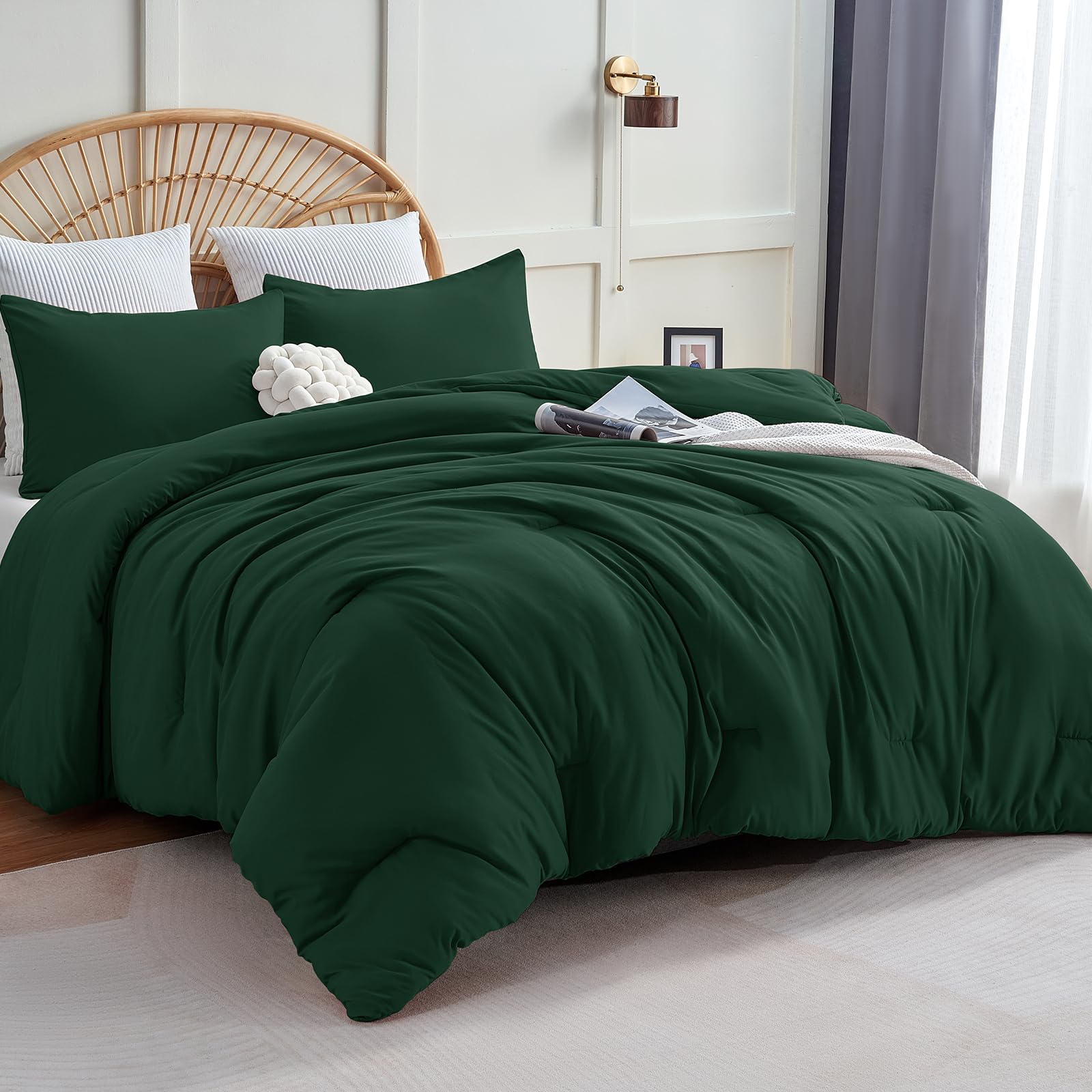 Photo 1 of CozyLux Dark Emerald Green Comforter Set Twin/Twin XL Size, 2 Pieces Twin Extra Long Solid Breathable Quilted Bedding Sets, Soft Bed Set with Down Alternative Comforter and 1 Pillowcase for All Season