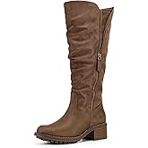 mysoft Women's Knee High Boots Side Zipper Lug Sole 2 Inch Stacked Chunky Heel Boots
