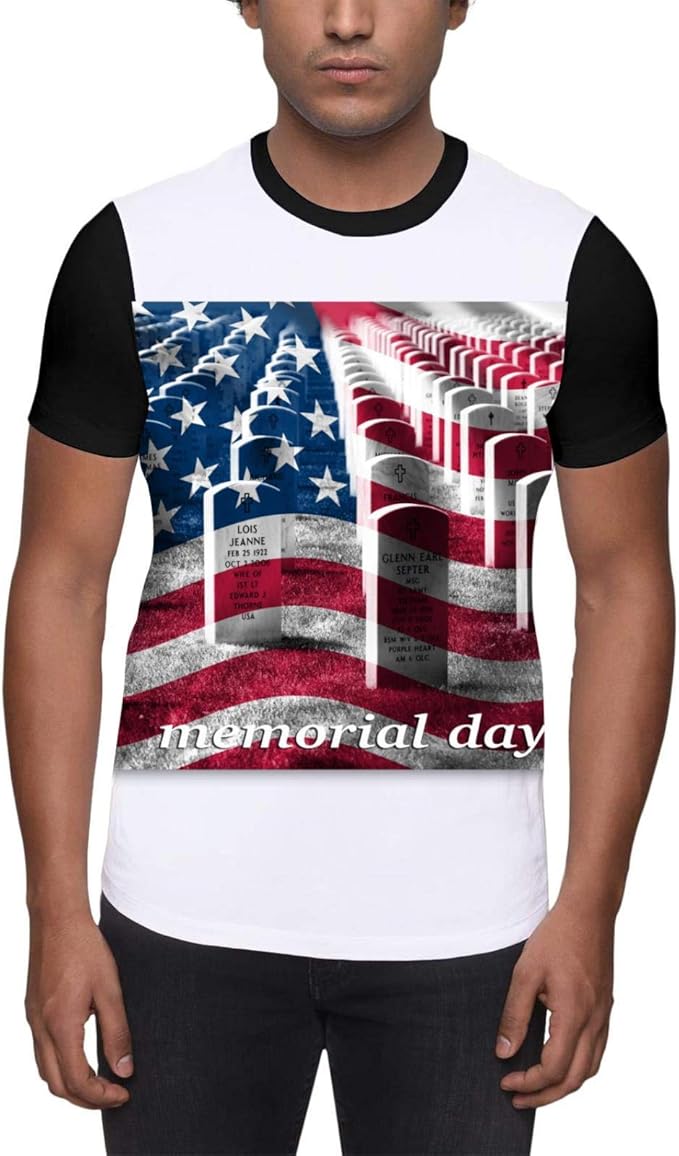 SAZZLY Flag of American Memorial Day US Flag Athletic Fit T-Shirt Men's