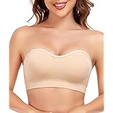 Strapless Bras for Women Padded Wireless Bandeau Bra with Clear and Fabric Straps Non-Slip Grip Tube Top Bralette