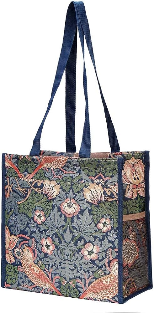 :Signare Womens Fashion Tapestry Shopper Bag Shoulder Bag in Strawberry Thief Blue Inspired by William Morris - Image 4