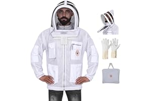 BEE PROOF Beekeeping Jacket with Veil – 3-Layer Ultra Ventilated Bee Jacket with Long-Lasting YKK Zippers & Safety Fencing Hood – Full Protection Suit with Carrying Bag (White Fencing Veil, Medium) (BP-301)