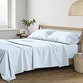 THREAD SPREAD 100% Cotton Queen Sheets Set - 400 Thread Count Queen Size Sheets (4 PC, Light Blue), 16" Deep Pocket All Around Elastic, Soft, Cooling, Durable & Breathable Sateen Weave Bed Sheet Set