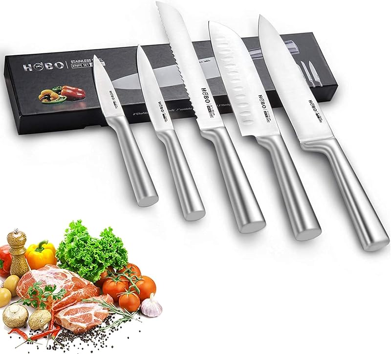 HOBO 5-Piece Stainless Steel Kitchen Knife Set, Non-Slip Handle