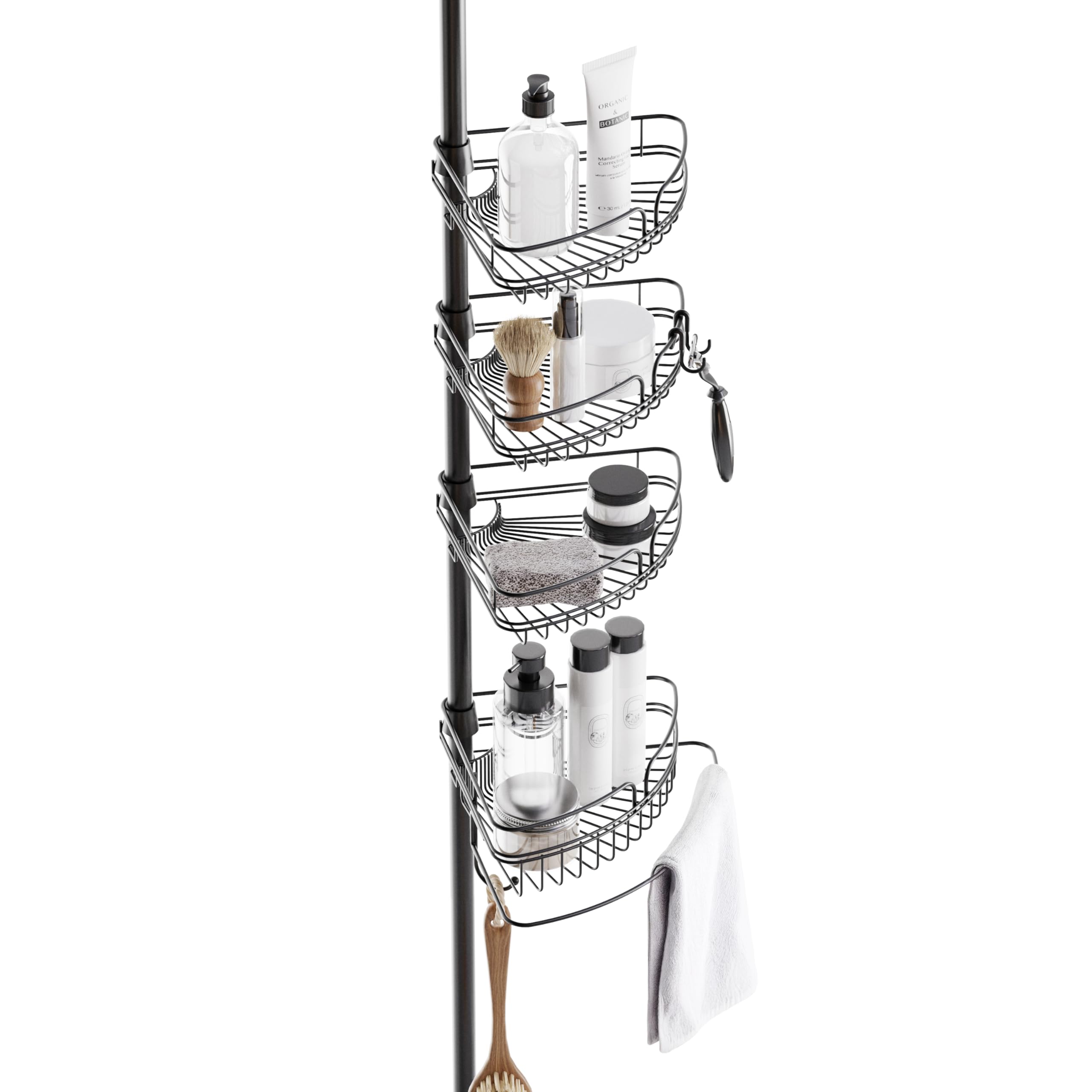 Photo 1 of Zenna Home Tension Pole Shower Caddy Corner Organizer, Adjustable Standing Shower Caddy with 4 Baskets and Built in Towel Bar, Rust Resistant Bathroom Tension Rod Organizer, 60 to 97 Inch, Matte Black