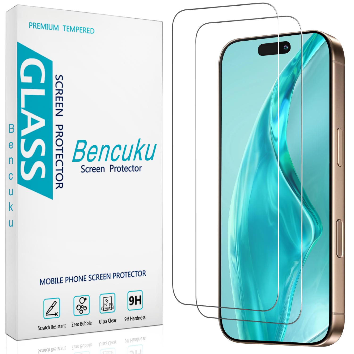 Photo 1 of Bencuku (2 Pack) Designed for iPhone 16 Pro 6.3-inch Tempered Glass Screen Protector, Full Coverage, Anti Scratch, Bubble Free