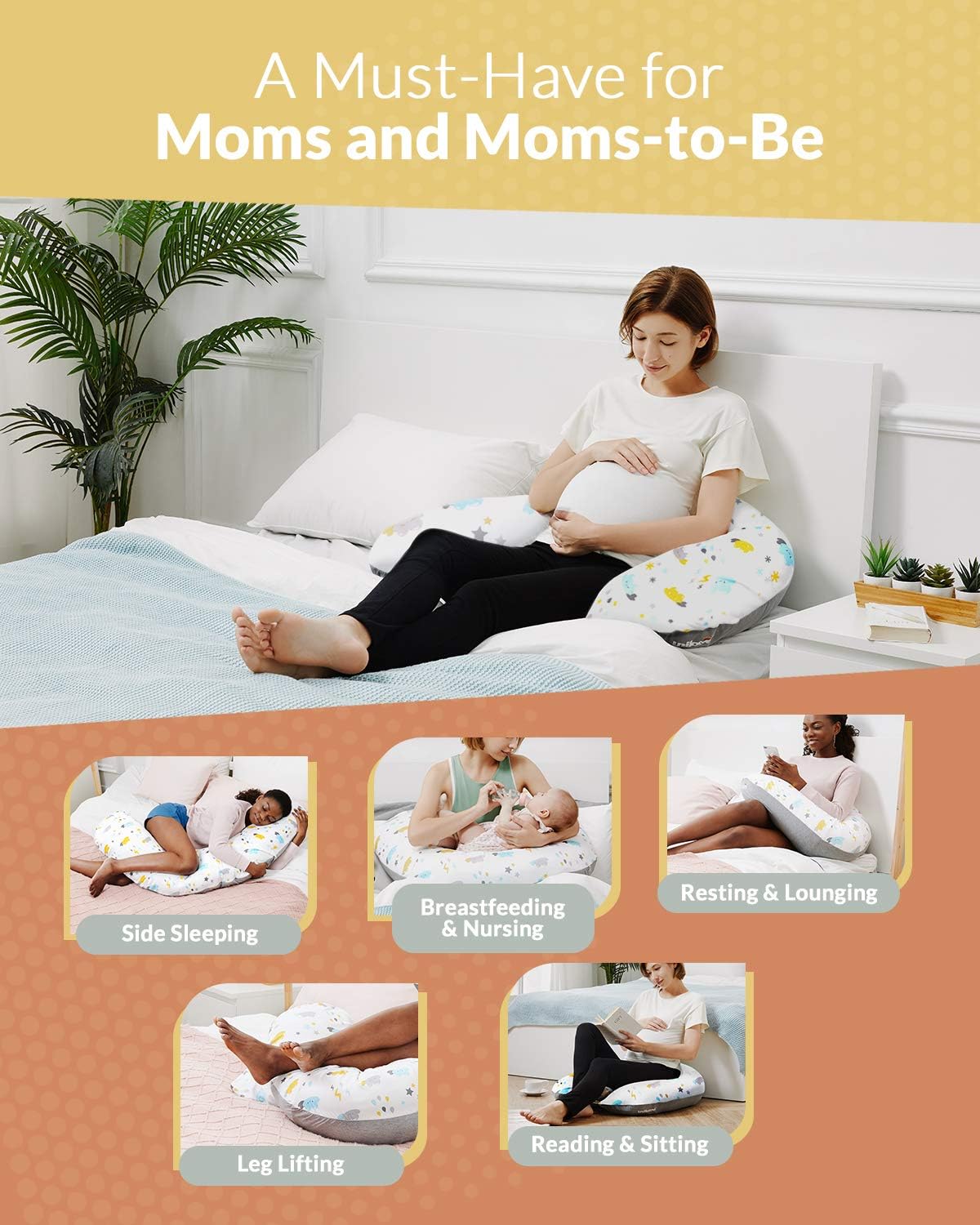 Unilove Pregnancy Pillow - Hopo 7-in-1 Full Body Maternity & Baby Pillow Converts to Newborn Lounger, Made w/ Soft Breathable Materials Perfect for Sleeping, Breastfeeding & Sitting, Bamboo Gray: Kitchen & Dining