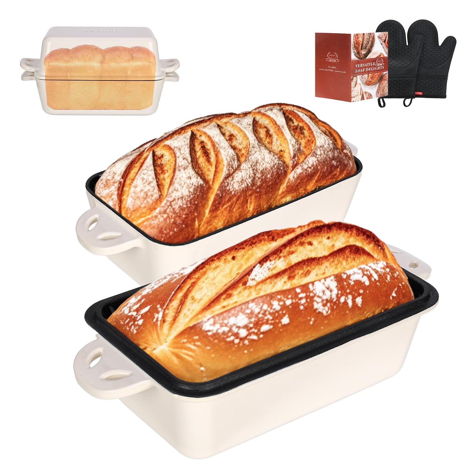 Photo 1 of AILITOR 9x5 Enameled Cast Iron Loaf Pan with Lid - 2 in 1 Bread Pan for Baking Homemade Sourdough