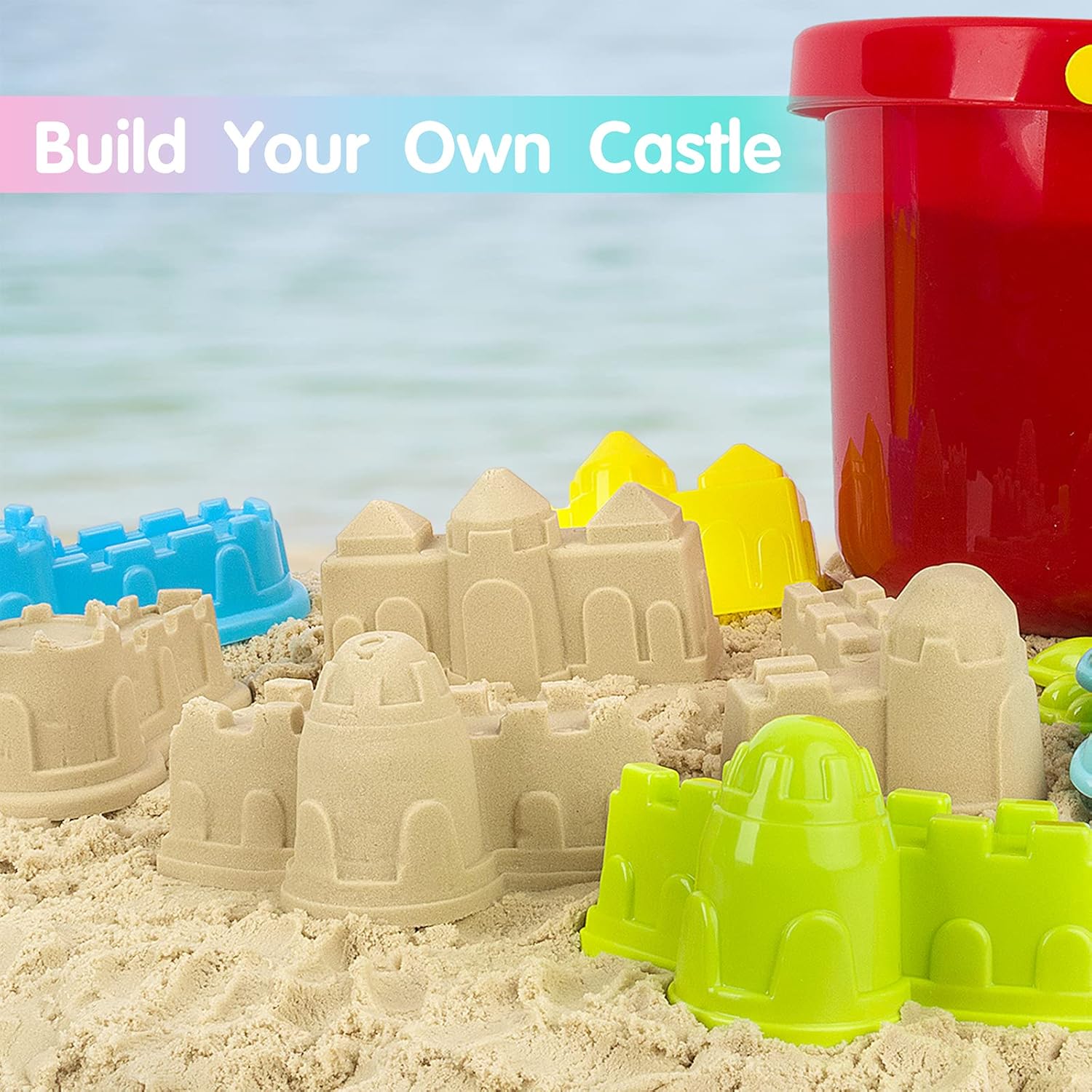Beach Toys for Kids, Sand Toys Set Includes 8 Inch Bucket, 6 Inch Bucket, Watering Can, Shovel, Rake, Animal and Castle Sand Molds, Sand Box Toys Gift for Toddlers Boys & Girls (12 Pieces): Toys & Games