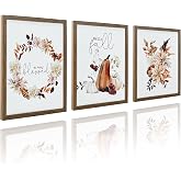 ArtbyHannah Framed Fall Wall Art, Thanksgiving Pictures Wall Decor with Autumn Pumpkin Prints Harvest Home Decorations for Living Room Kitchen Mantel Porch Entryway Bathroom (11x14 Inch, 3 Pack)