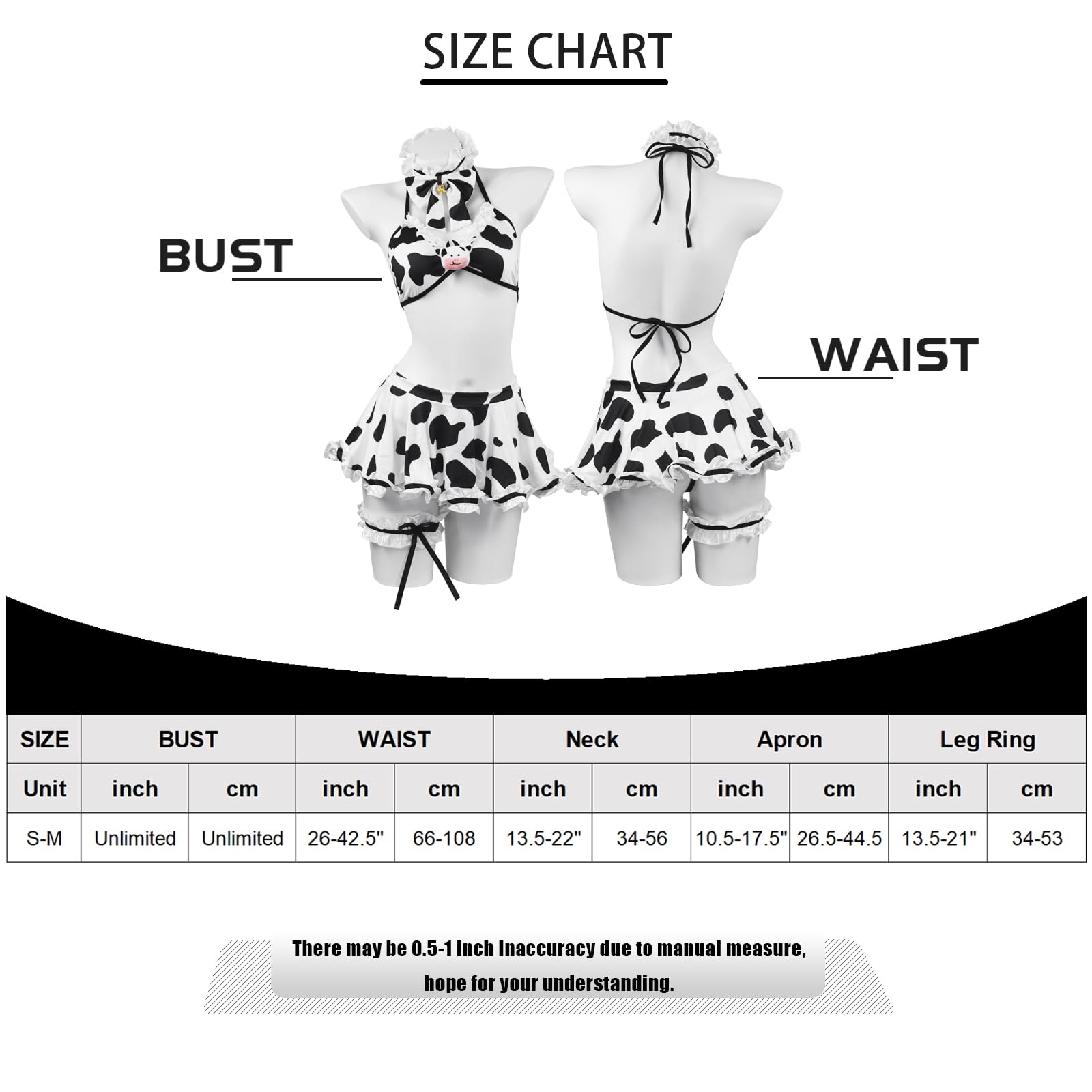 paloli Sexy Cow Lingerie for Women, Roleplay Lingerie, Classic Cow Print Milk-Silk Fabric with Accessories, Maid Outfit French Maid Costume