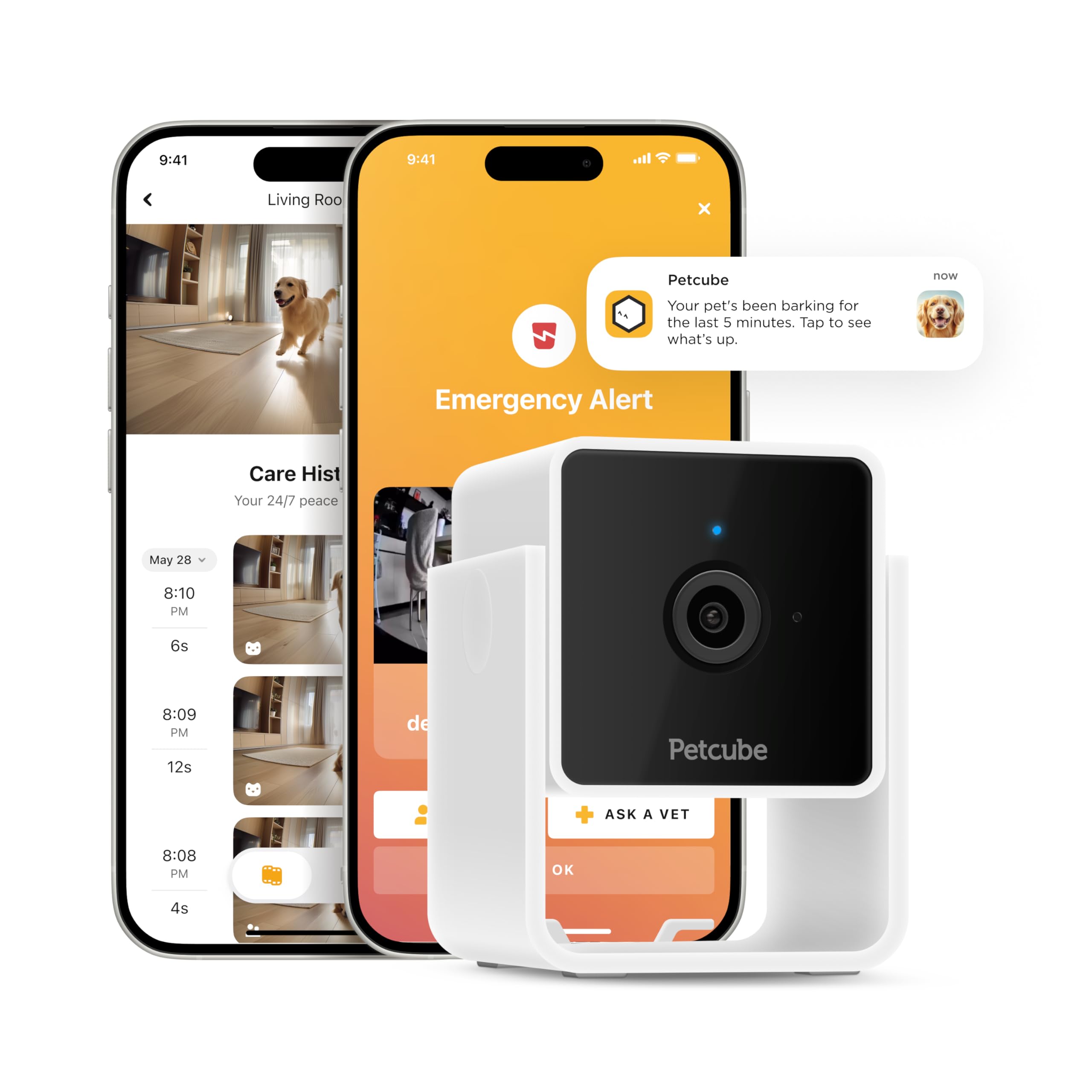Petcube Cam Wi-Fi Pet and Security Camera with Phone App, Cats and Dogs Monitor with 2-way Audio and 1080p HD Video, Night Vision, and AI Alerts