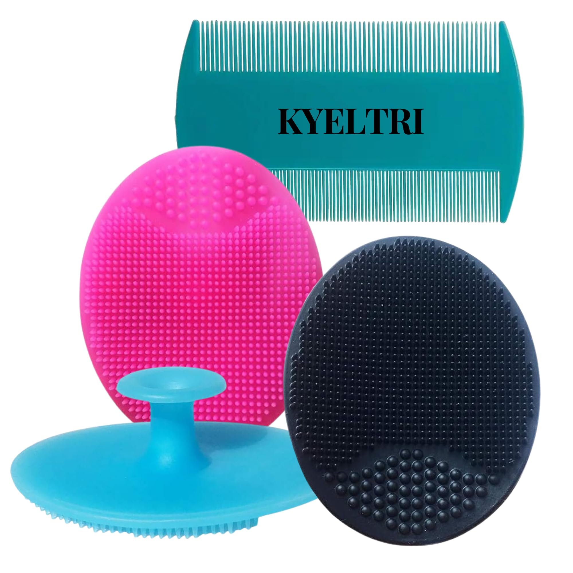 Cradle Cap Treatment for Baby Including 3 Kyeltri Silicone Cradle Cap Brushes & Fine Tooth Cradle Cap Comb