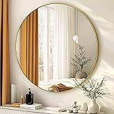Winnker Round Mirror 30 inch Gold, Circle Mirror, Brushed Gold Metal Frame | Large Circular Wall Mirrors for Bathroom, Bedroom, Entryway, Living Room, Hallway, Over Sink, Vanity, Wall Decor,Golden,Brass