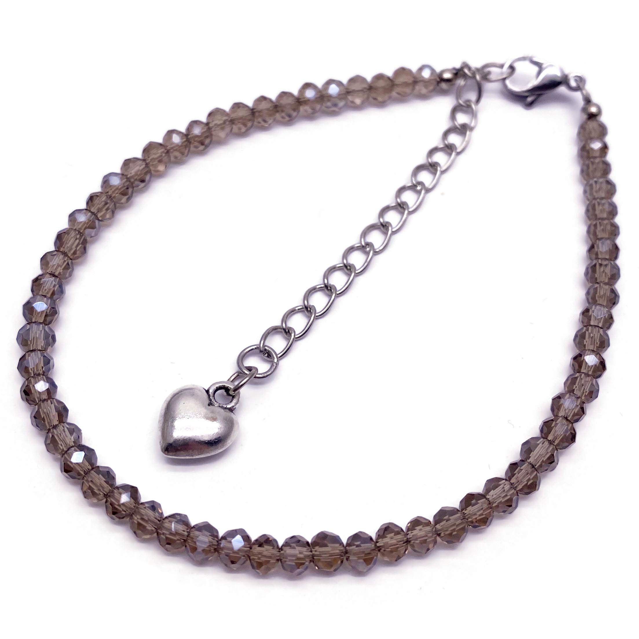 Vilda Jewellery Shimmery Faceted Taupe Brown 4mm Glass Bead Anklet with Extension Chain - Adjustable Size : 9-11 inches